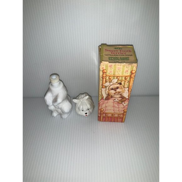 Vintage Avon Sweet Tooth Terrier Dog Figural Milk Glass Cotillion Cologne - Picture 2 of 3